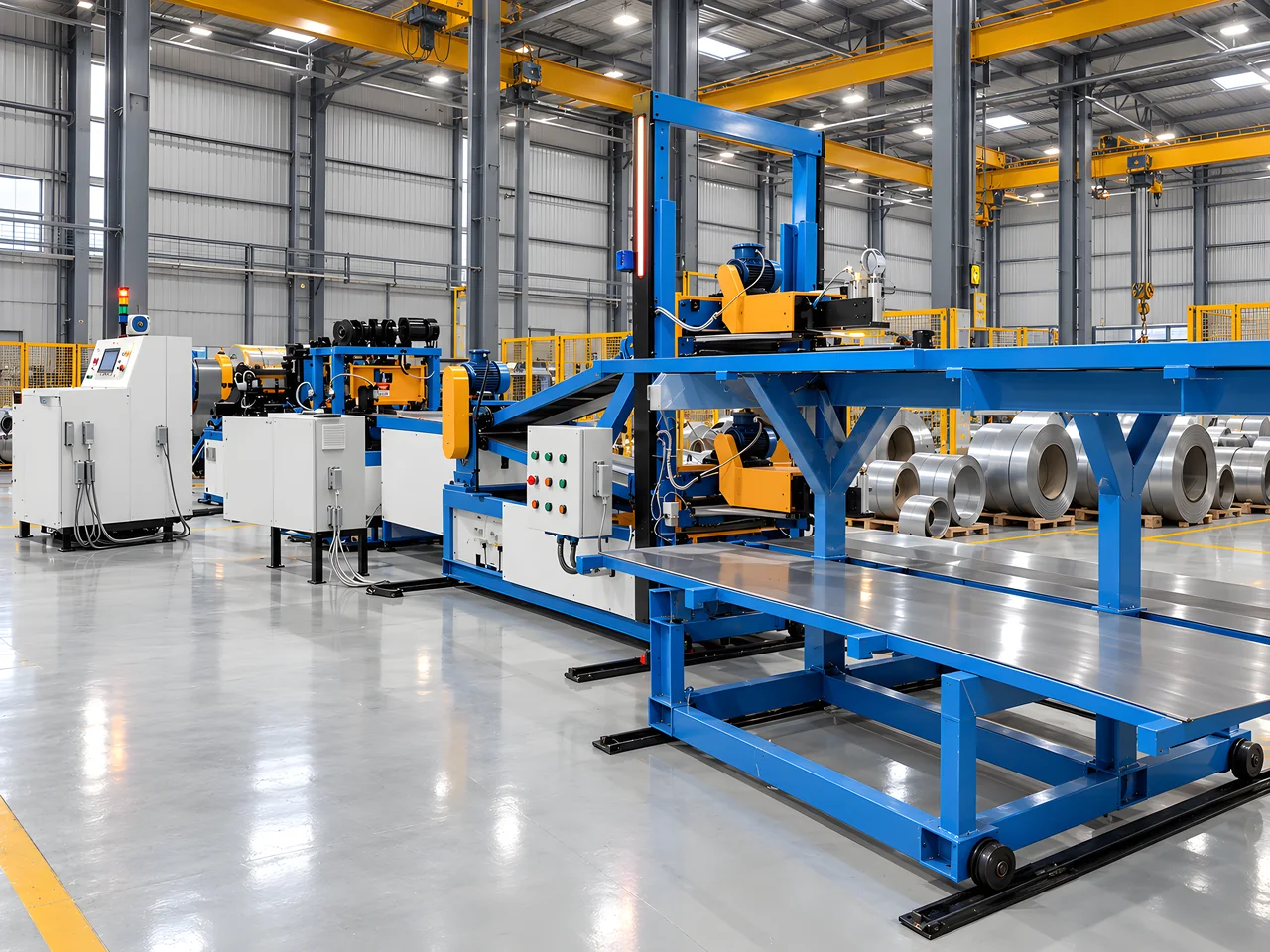 The automated lamination cutting line for MANZZA orders, with its stacking tables in front