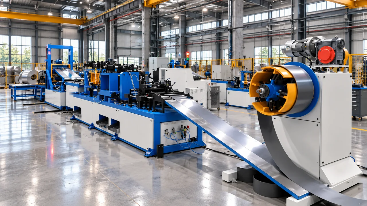 A coil of electrical steel feeding strip into the automated cutting line for MANZZA orders